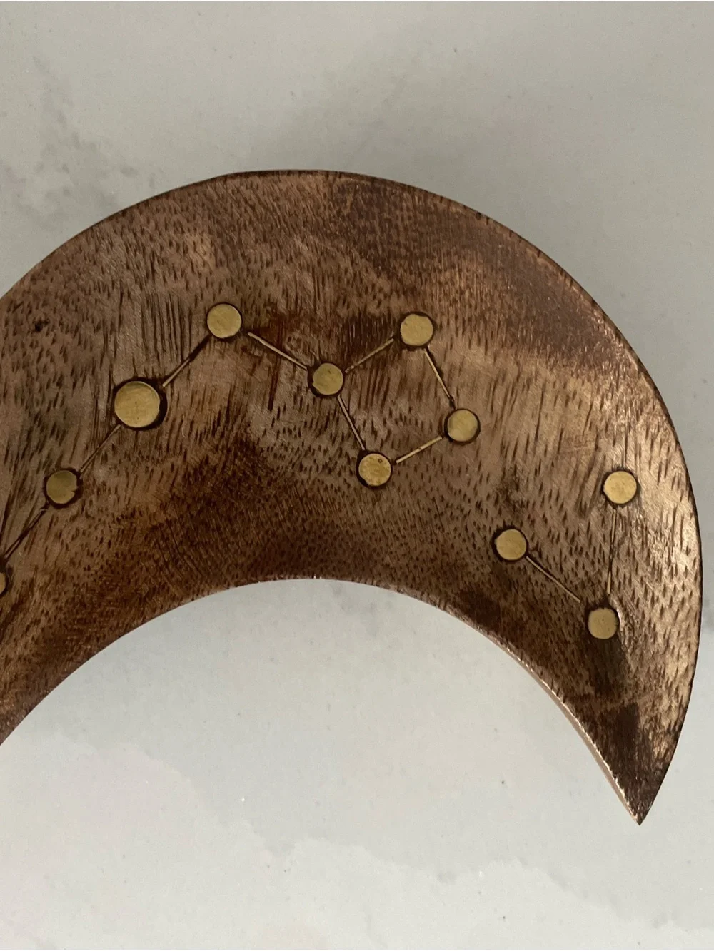 MATR BOOMIE Wooden Crescent Moon Decor Brass Inlay Constellation Made in India